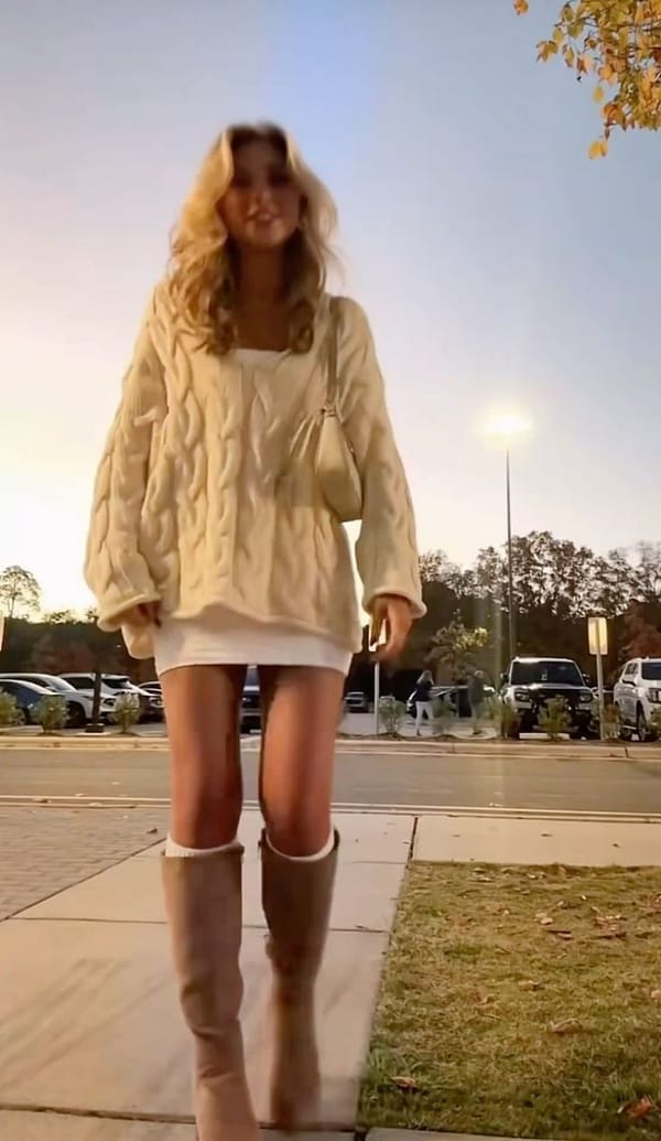Sweater, Mini Dress, and Suede Boots — The Outfit Everyone Is Wearing Right Now